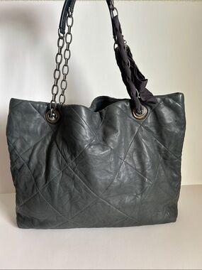 Lanvin Quilted Leather Tote in Dark Gray